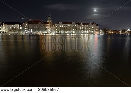 Helsinki, Finland November 22, 2020 Night Landscape Of The City And The Waterfront. High Quality Pho