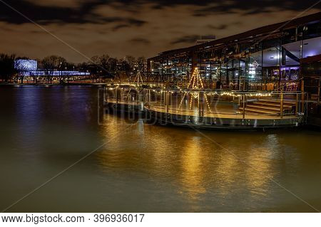 Helsinki, Finland November 22, 2020 Night Landscape Of The City And The Waterfront. High Quality Pho