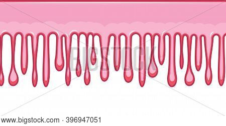 Beads Of Pink Liquid. Custard. Red Ice Cream. Thick Flowing Paint. Slime. The Drops Are Slipping. Th