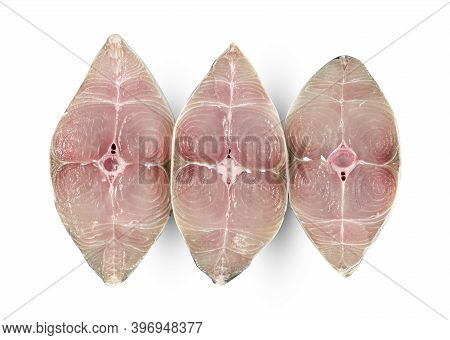 Spanish Mackerel Slice Or Spotted Mackerels Isolated On White Background ,include Clipping Path ,sco