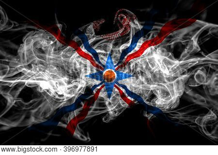 Assyria Smoke Flag Isolated On Black Background