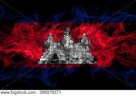 Cambodia, Cambodian, Khmer Smoke Flag Isolated On Black Background