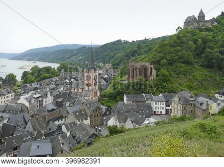 Aerial View Of Bacharach, A Town In The Mainz-bingen District In Rhineland-palatinate, Germany