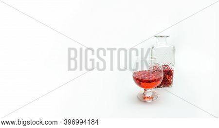 Homemade Tincture Of Red Cherry. Berry Alcoholic Drinks Concept. Homemade Red Wine Made From Ripe Ch