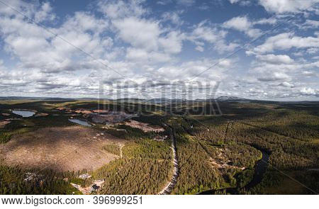 Landscape Views Of The Forest In The Northern Finland On A Bright Autumn Day