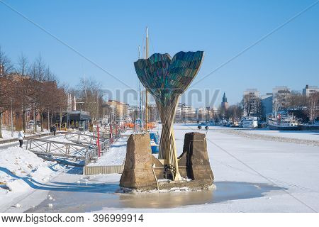Turku, Finland - February 23, 2018: Fountain 