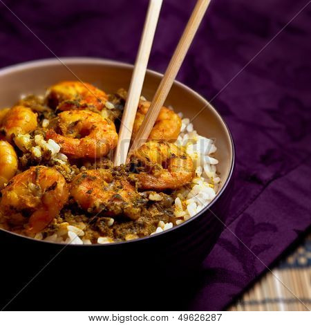 Curry Prawns with rice - Caribbean Tasy food