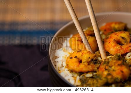 Curry Prawns with rice - Caribbean Tasy food