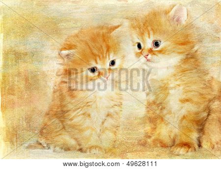 artistic retro background with kittens