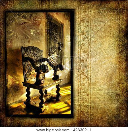 inside medieval castle - artwork in grunge style
