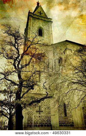 drammatic scene with church