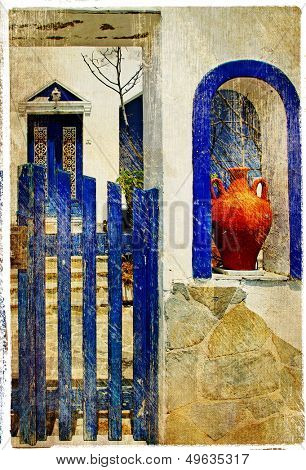 pretty old architectural details of santorini - retro styled picture