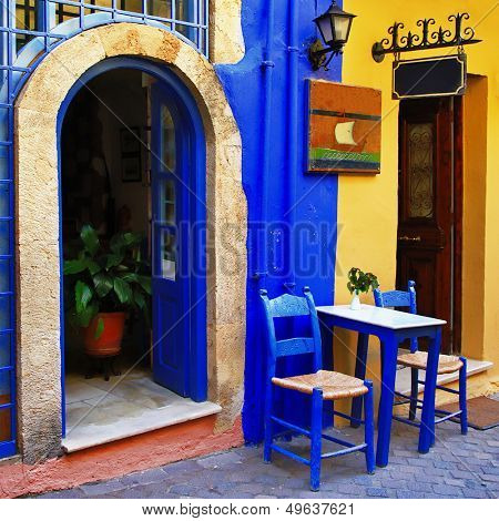 traditional greek streets with small tavernas