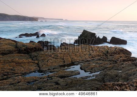 Amoreira beach in South-West Alentejo and Costa Vicentina Natural Park, Portuga, Aljezur in thel morning-surf spot