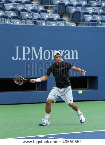 Two times Grand Slam champion Lleyton Hewitt practices for US Open 2013 at Arthur  Ashe Stadium