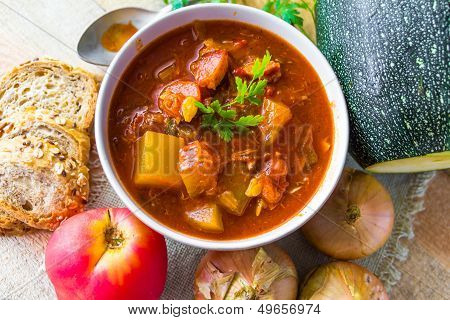 Stew Zucchini Stewed Vegetables Meat Food Meal Vintage