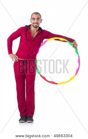 Man doing excecises with hula hoop