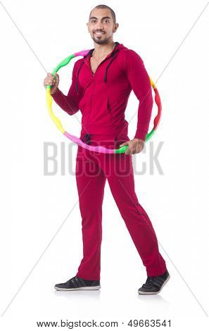 Man doing excecises with hula hoop