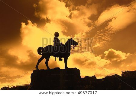 Boer War Monument In Princes Street Gardens In The Sunset
