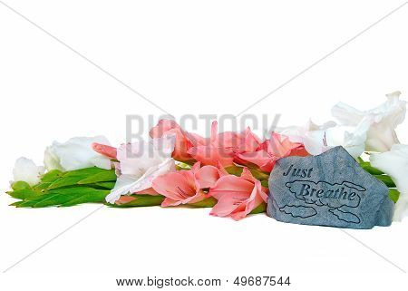 gladiolas with inspirational stone