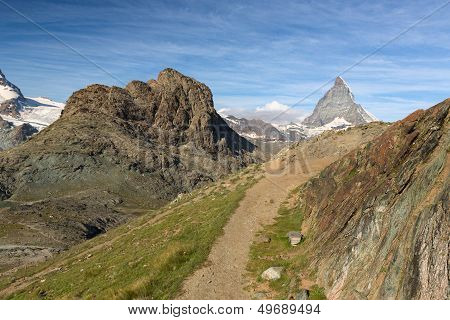 Trail at Riffelhorn with Matterhorn, Zermatt, Alps, Switzerland