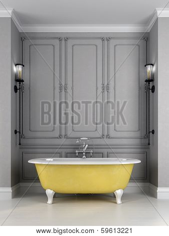 Bright Yellow Bath On A Gray Background
