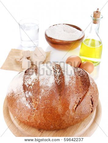 Composition with rye bread isolated on white