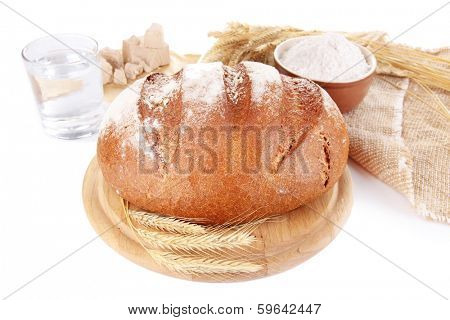 Composition with rye bread isolated on white