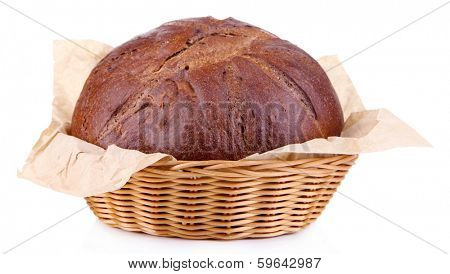 Rye bread in basket isolated on white