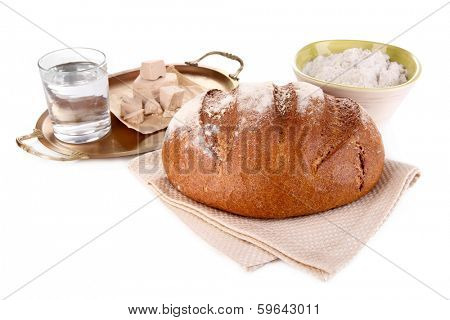 Composition with rye bread isolated on white