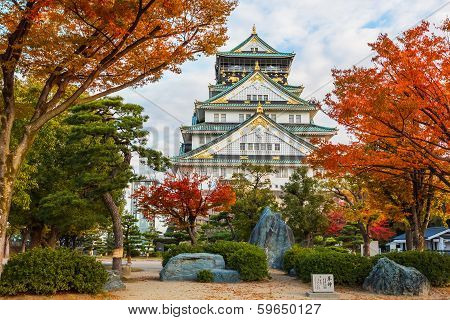 Osaka Castle with Autumn Leaves in Autumn