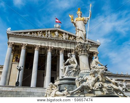 the parliament in vienna, austria. with the statue of 
