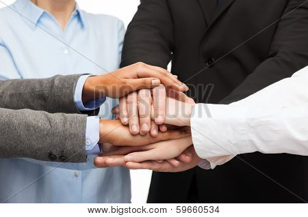business, succcess and winning concept - group of businesspeople celebrating victory