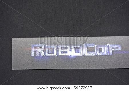 LOS ANGELES - FEB 10: Atmosphere, Poster, Statue at the premiere of Columbia Pictures' 'Robocop' at TCL Chinese Theatre on February 10, 2014 in Los Angeles, California