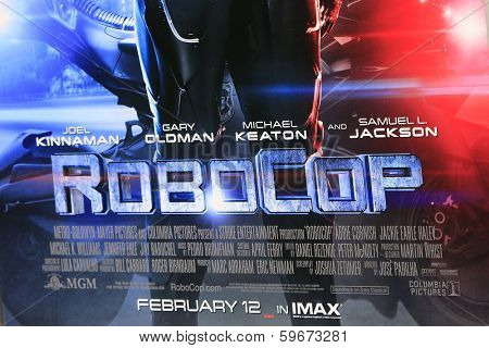 LOS ANGELES - FEB 10: Atmosphere, Poster, at the premiere of Columbia Pictures' 'Robocop' at TCL Chinese Theatre on February 10, 2014 in Los Angeles, California