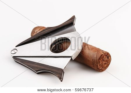 Cigar And Cutter On A White Background
