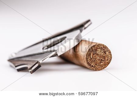 Cigar And Cutter On A White Background