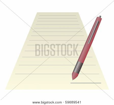 Blank note paper with pen. isolated on white.