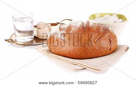 Composition with rye bread isolated on white