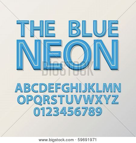 Abstract Blue Neon Font And Numbers, Eps 10 Vector