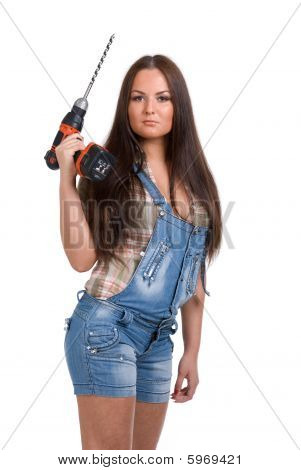 Woman holding battery drill