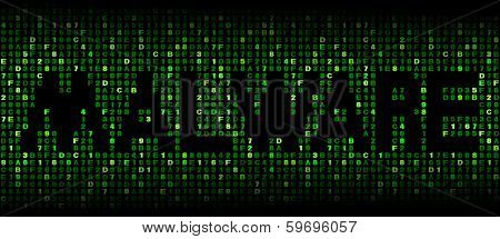 Malware text on hex code illustration