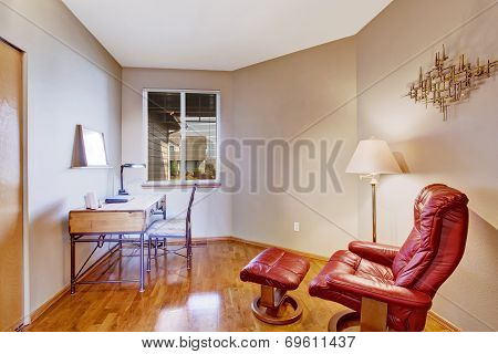 Office Room With Red Comfortable Chair For Rest