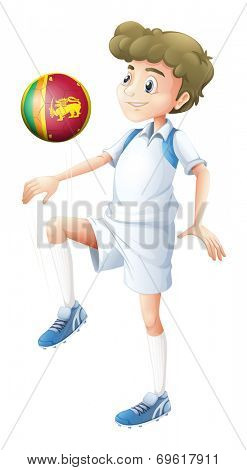 Illustration of a young man using the ball with the flag of Sri Lanka on a white background