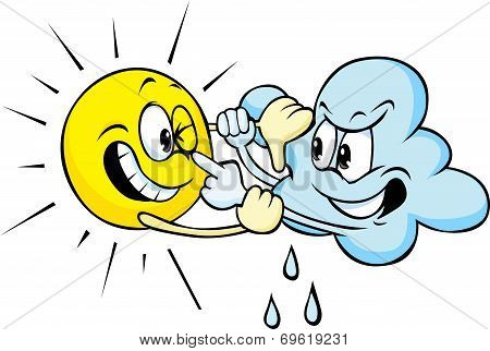 Sun And Cloud Cartoon Fighting
