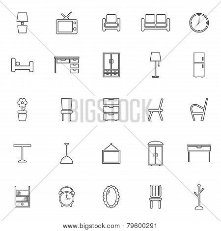 Furniture Line Icons On White Background
