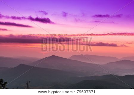 Sunrise View Of Landscape At Tropical Mountain Range