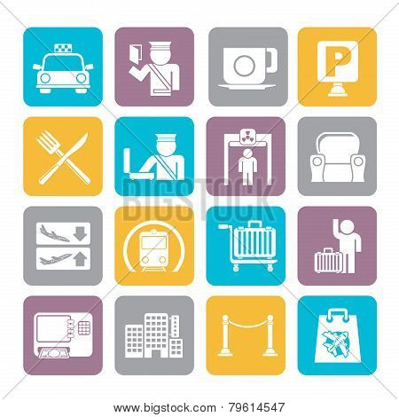Silhouette Airport, travel and transportation icons