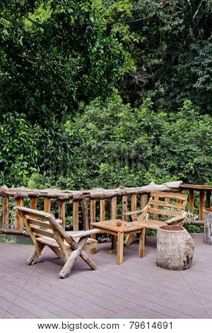 Outdoor Bench And View Of Forest