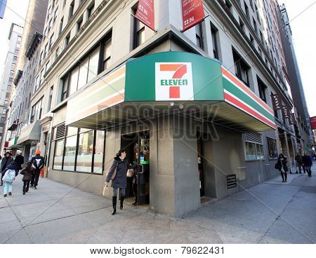 NEW YORK CITY - MONDAY, DEC. 29, 2014: 7-Eleven or 7-11 is an international chain of convenience stores. 7-Eleven is the world's largest operator of convenience stores